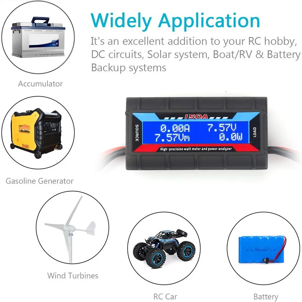 Misuratore di tensione della batteria RC 150A con retroilluminazione LCD Analizzatore di potenza corrente ad alta precisione Misuratore di potenza digitale ad alta precisione