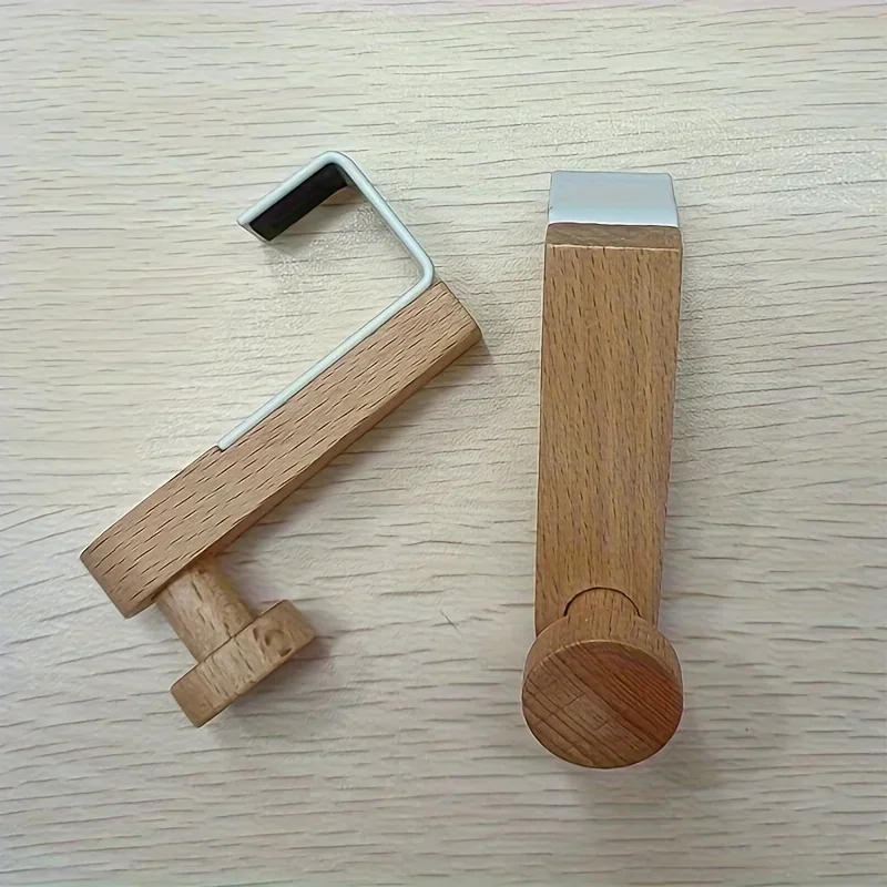 1 Stück/2 Stück Wandmontiertes Türhängerregal aus Naturholz – platzsparender Handtuch- und Garderobenständer aus Holz mit gebogenen Haken, einfache Installation