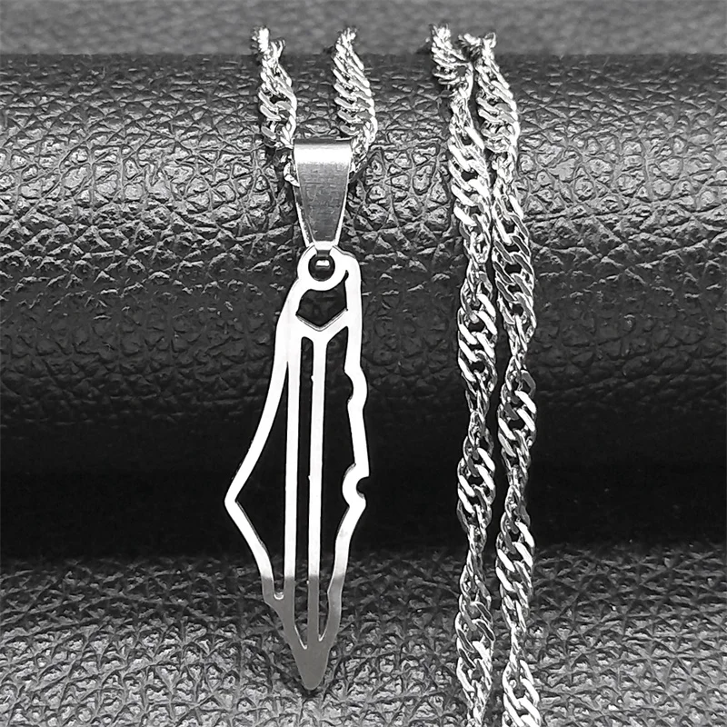 Israel Palestine National Map Hollow Pendant Necklace for Men Women Stainless Steel Gold Silver Color Geography Chain Jewelry view 2