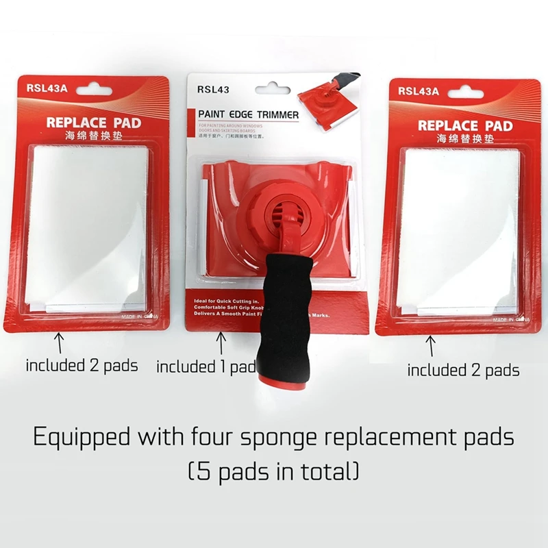 Durable Rotatable Handle Paint Edger, 4 Substituição Pads Recargas, Ferramenta Rápida Fácil para Paredes Canto Pintura