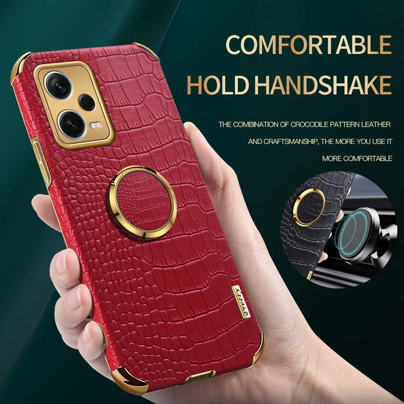Krokodil-PU-Leder Silikon Handyhülle für Redmi Note 12 Pro Plus 12C 5G 12S 4G Magnetring Weiche Schutzhülle mit Halterung
