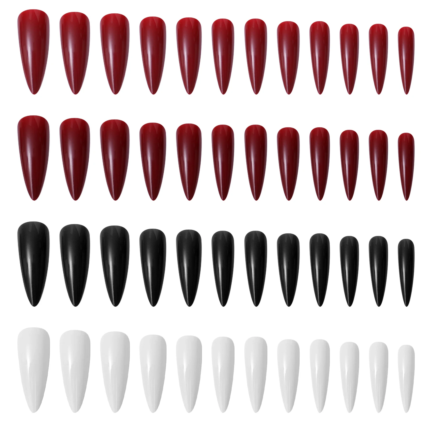 24-częściowy błyszczący czarny zestaw sztucznych paznokci Press On Nail Tips Solid Color Long Stiletto Removable Artificial Nails Decoration Nail Art