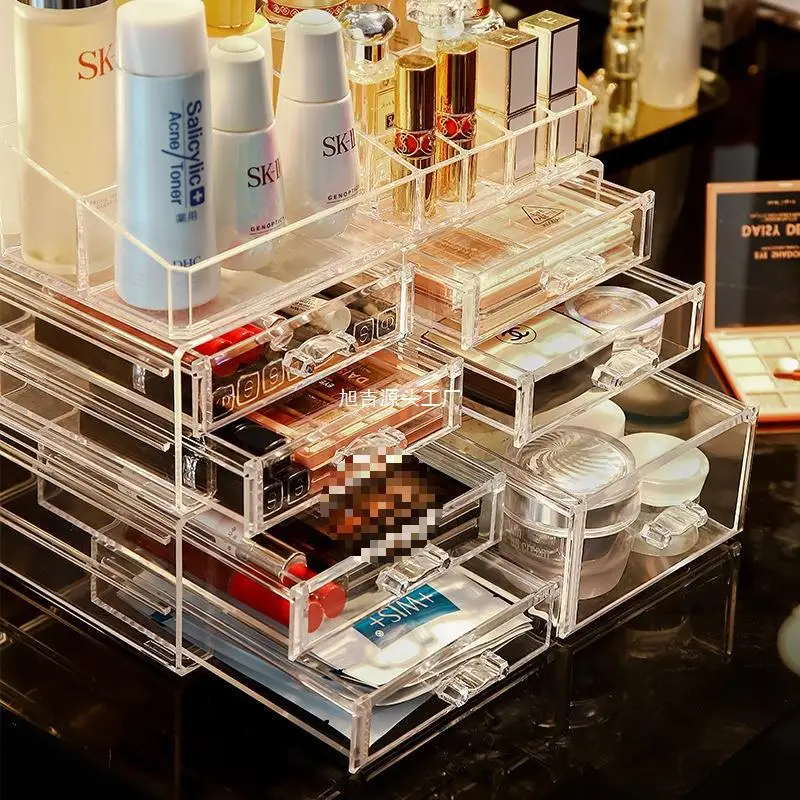 Caja de almacenamiento acrílica transparente, cajón, armario organizador de gran capacidad, manicura, cuidado de la piel, cepillo de labios, caja de cosméticos de escritorio