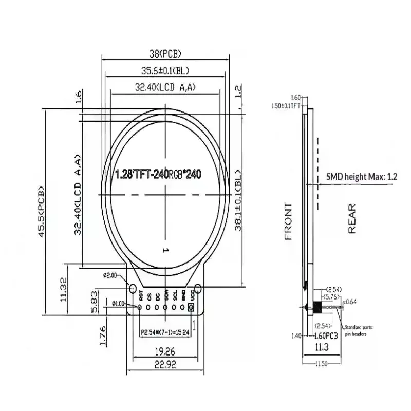 TFT Display 1.28 Inch TFT LCD Display Module Round RGB 240*240 GC9A01 Driver 4 Wire SPI Interface 240x240 PCB For Arduino