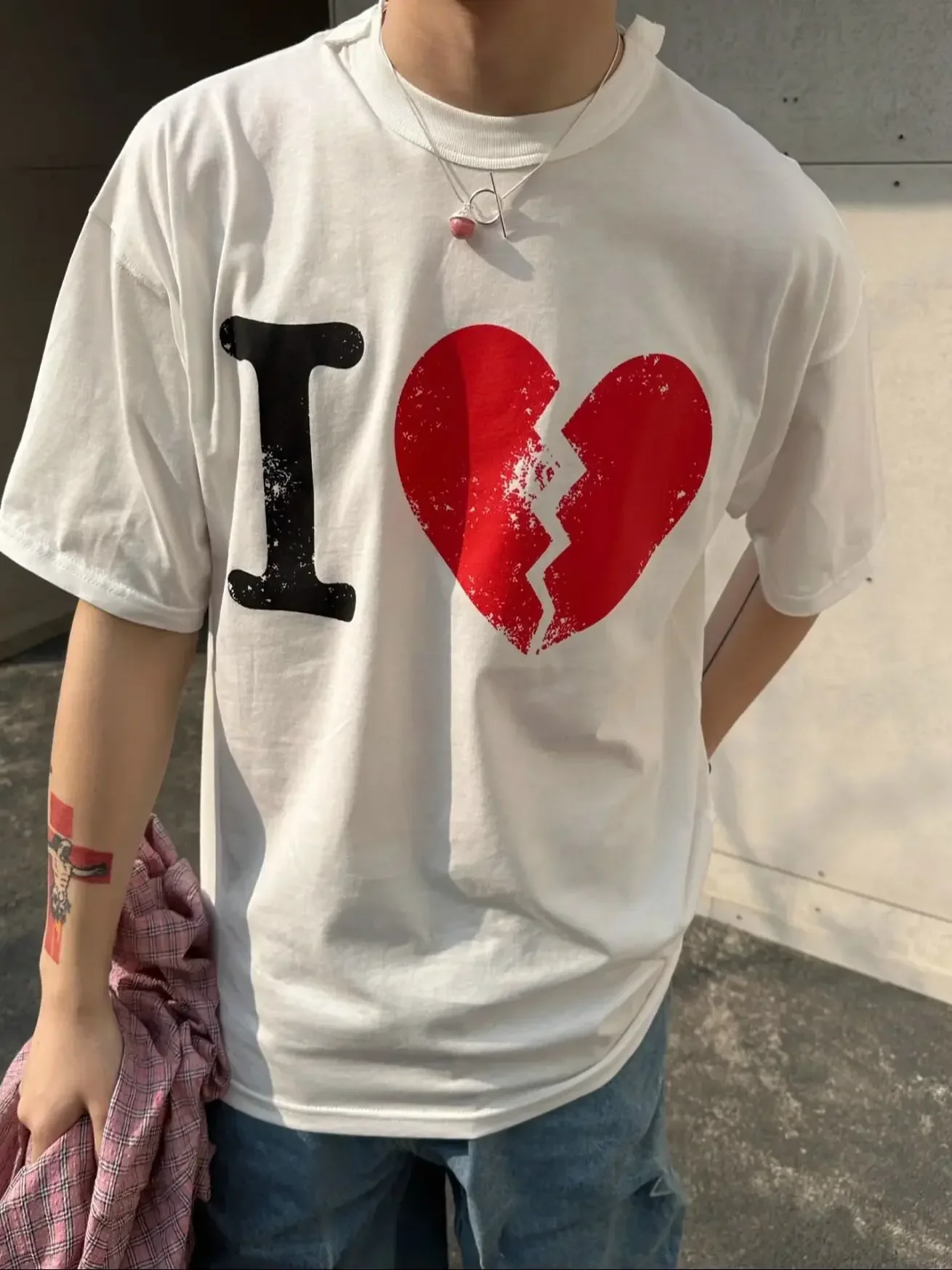Magliano25ss I Suffer Broken Love Print Deconstruction Crew Neck T-Shirt