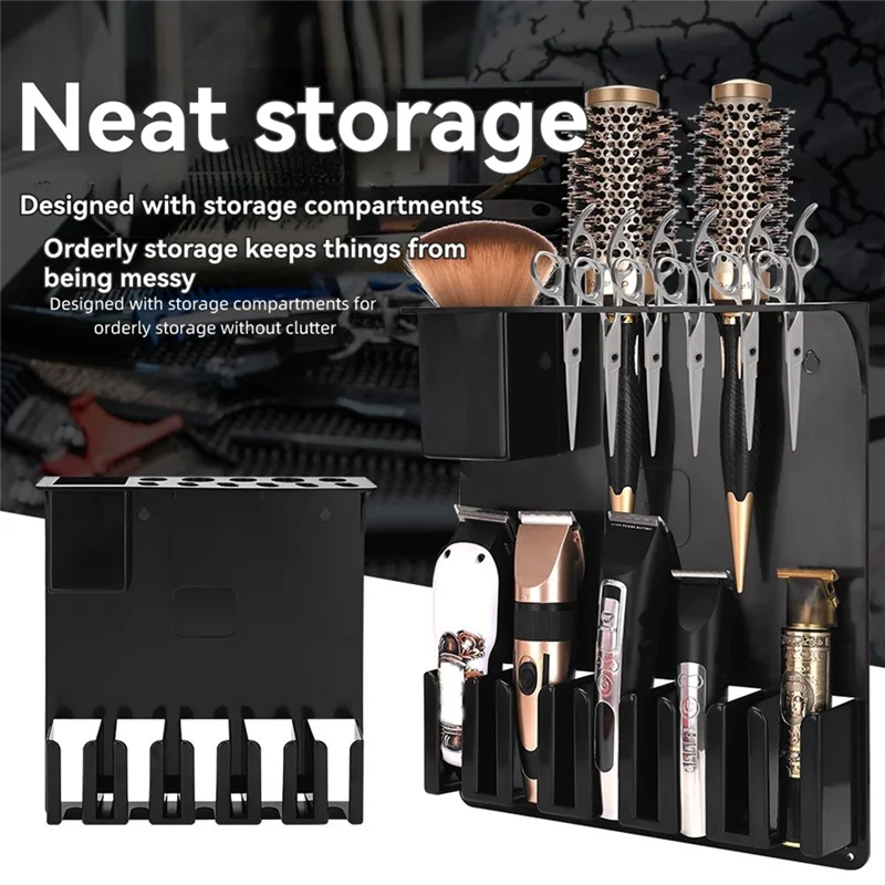 ABFI Suporte de parede profissional para máquina de cortar elétrica, organizador de salão de beleza, barbeiro, cabeleireiro, ferramentas de estilo, rack de armazenamento