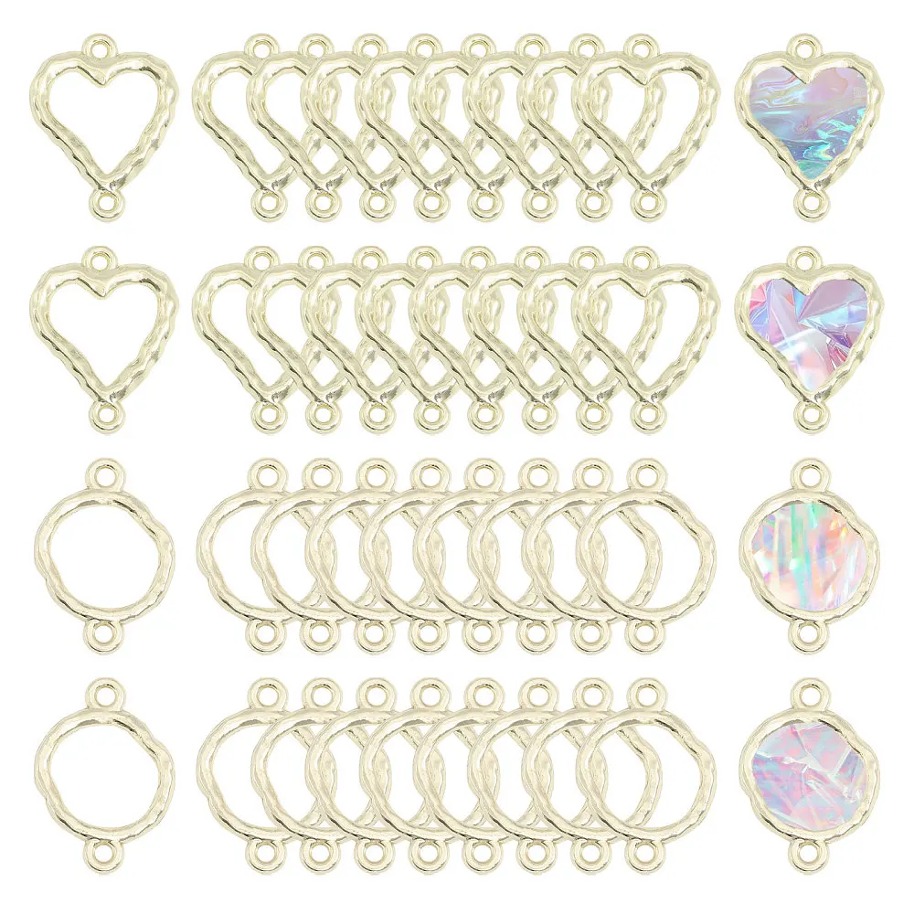 40Pcs Open Back Bezel Charms Pendants Heart Round Alloy Connector Charms Bezel Blank Trays Geometric Hollow Frame Charms