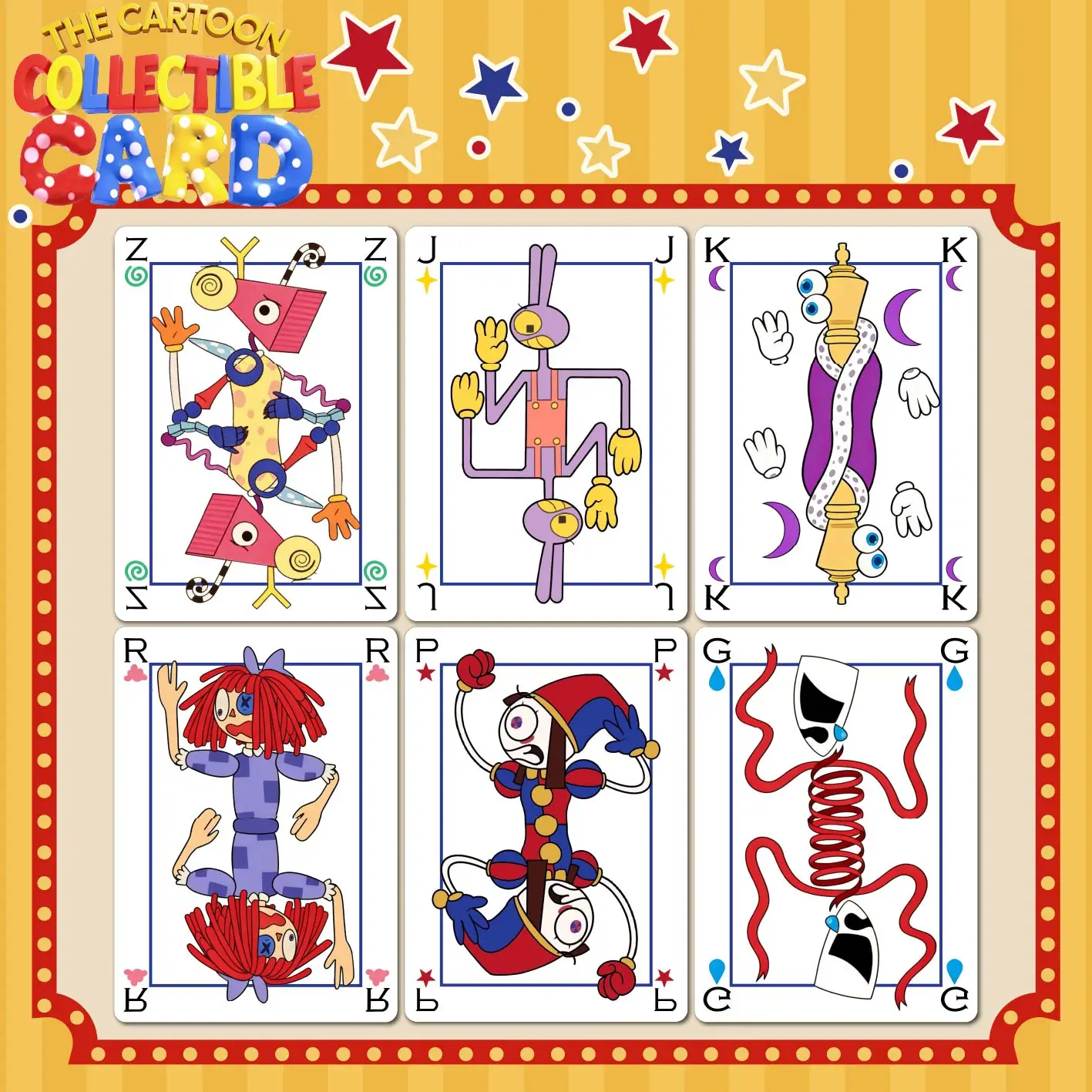 

Digital Circus Themed Cartoon Collectible Cards, 6Pcs Poker-Style Character Art Prints, Anime Circus Deck Set