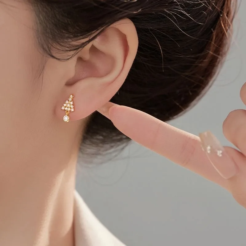 S925 Sterling Silver Christmas Tree Stud Earrings Elegant High End Temperament Ear Jewelry Gift for Girlfriend and Women Party