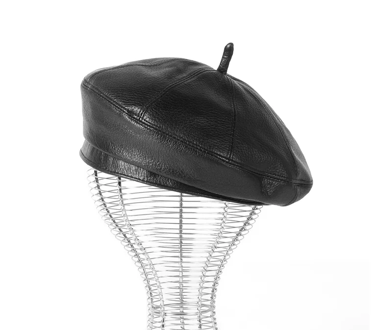 2022 neue Mode Lammfell Frauen Winter Britischen Echtes Leder Maler Hut Weiblichen Retro Motorhaube Schwarz Kürbis hut Baskenmütze – Detail 8