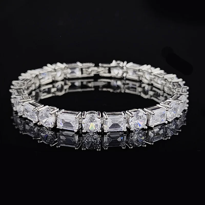 Luxury 925 Silver Bridal Jewelry Round Rectangle Diamond Bracelet Bangle for Women Wedding Gift Jewelry Wholesale on Hand Love