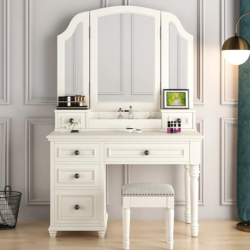 

American solid wood folding dresser bedroom modern simple white makeup table storage storage furniture