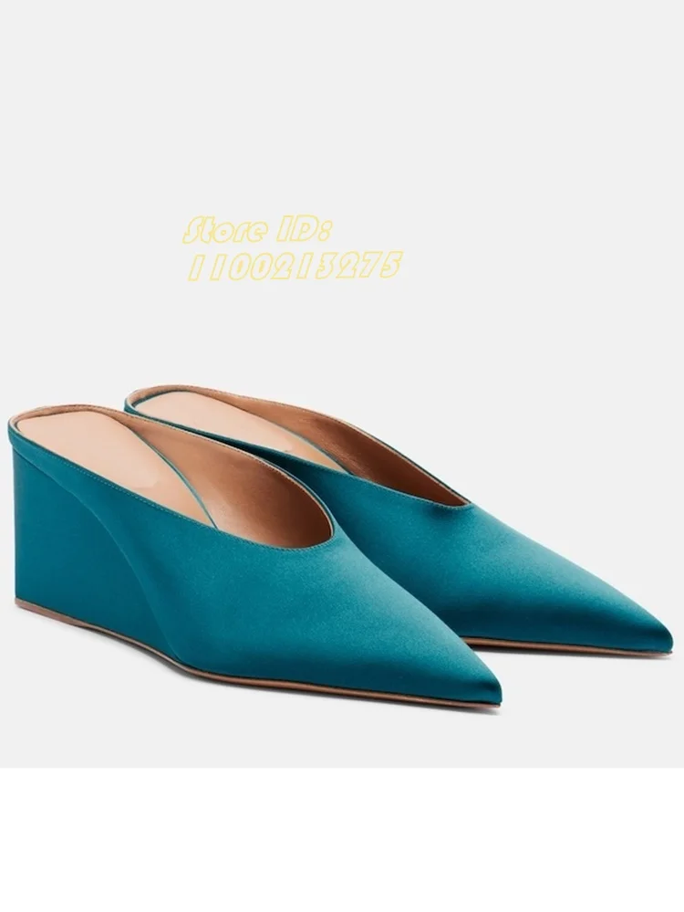 

Satin Slip On Slippers Sexy Pointy Toe Wedges Runway 2026 Spring Summer Women Hot Sale Women Shoes Shallow Solid New Arrivals