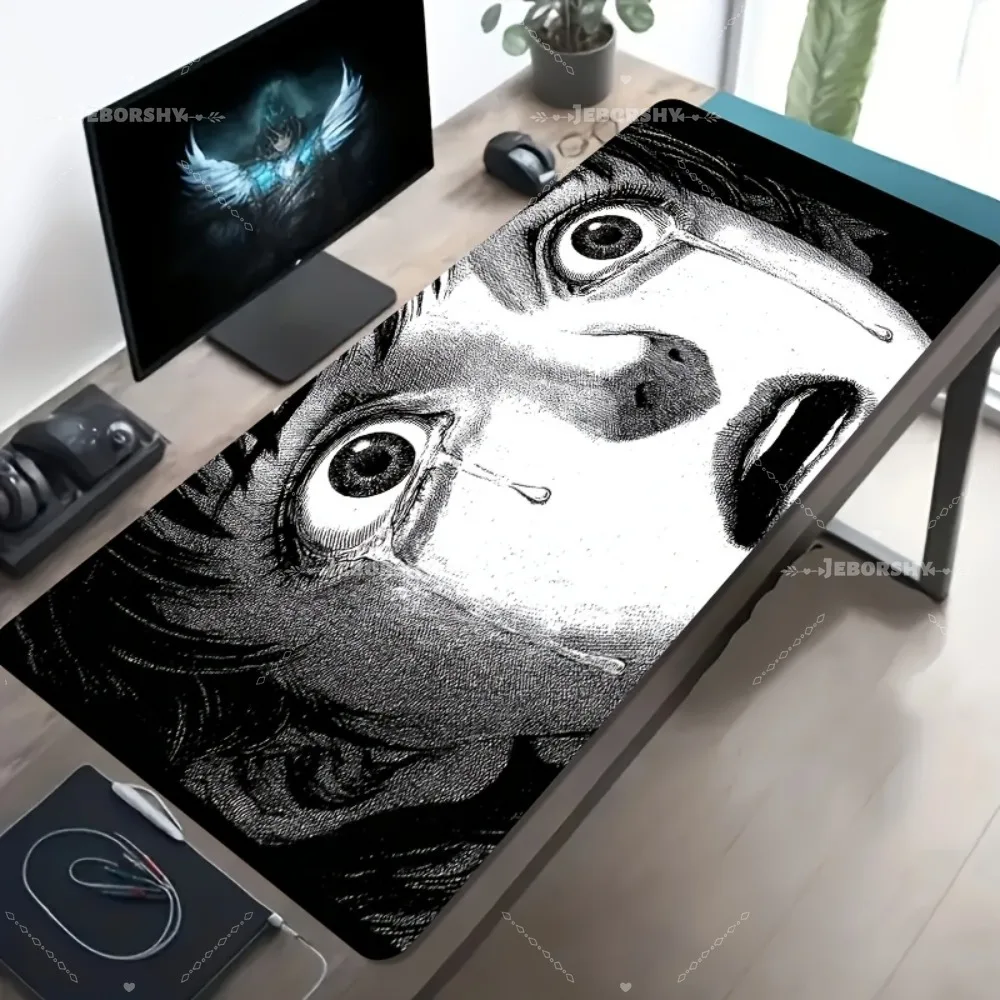 Black & White Horror Manga Style Large Gaming Mouse Pad Non-slip Desk Mat