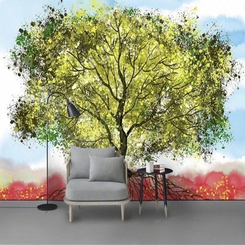 Modern Hand-Drawn Abstract Life Tree Background Decorative Painting Rural Countryside Greening Kitchen Wall Decoration Painting