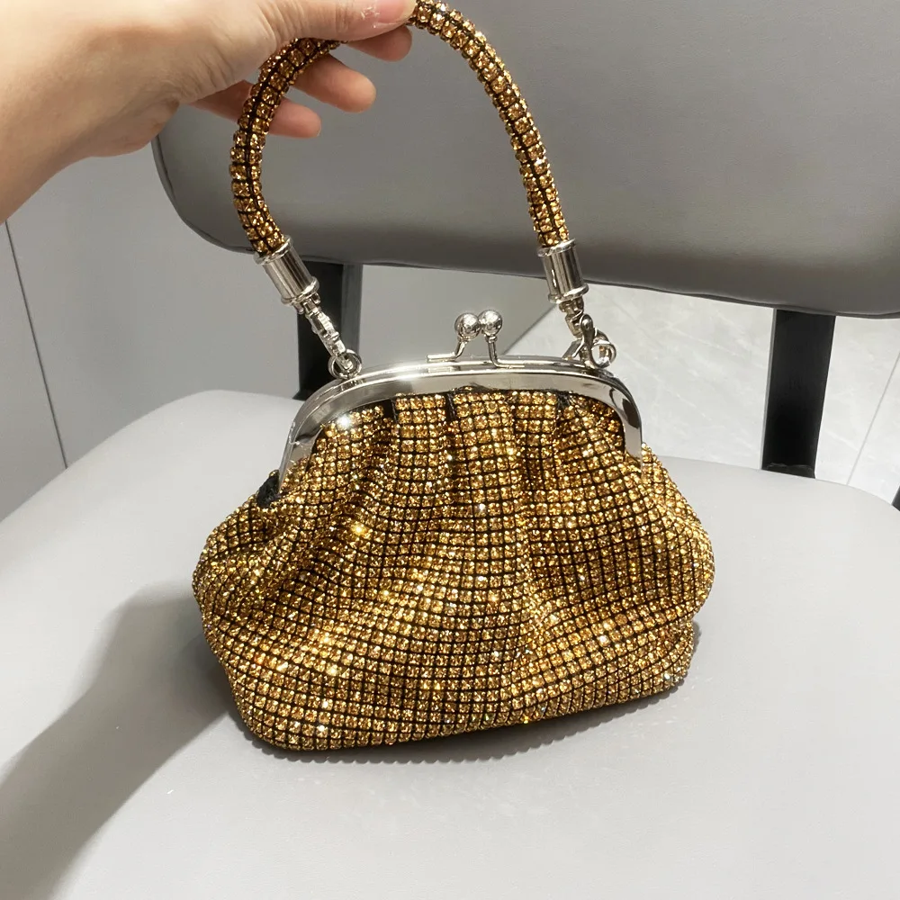 Bolso de noche con asa de diamantes de imitación, monederos y bolsos de diseñador de lujo, cristal brillante, bolso de mano nupcial, bolso de cubo, bolsos de hombro