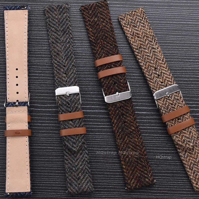 20mm 18mm 22mm Genuine Leather Watchband Vintage Nylon Bracelet for Rolex Quick Release Retro Weave Wrist Strap for Seiko Belt