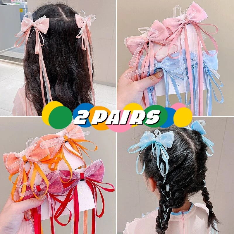 2 pairs of antique streamer bow hair clips Summer side braided net hair clips headband