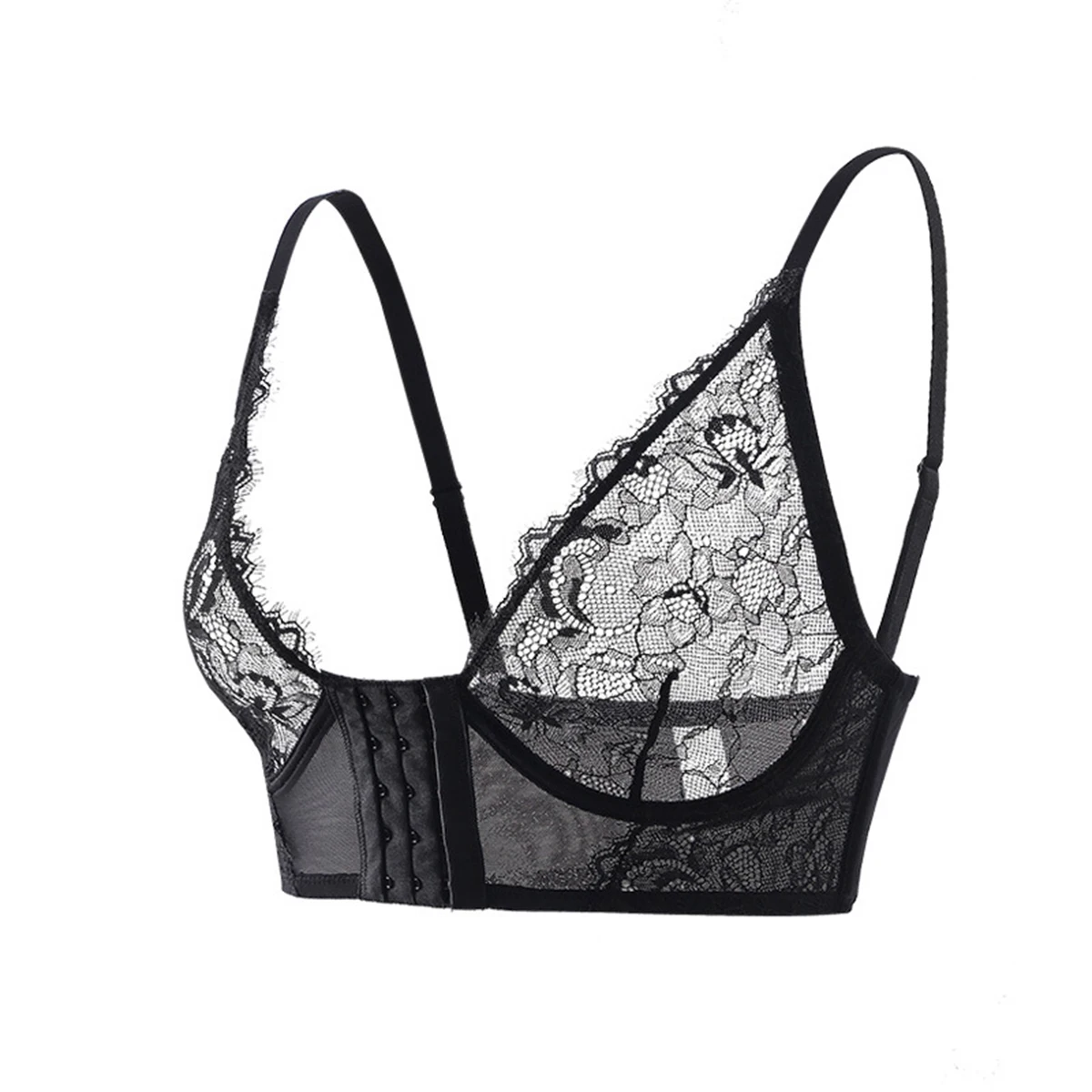 Front Button Lingeries Sexy Transparent Push Up Bra Ultra Thin Lace Soft Underwear Invisible Bras Women Assignation Daily