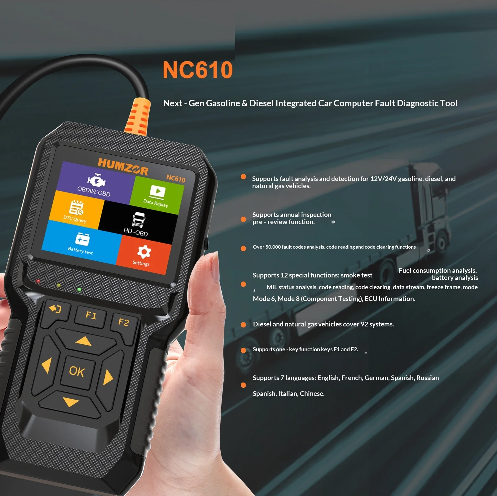 Diesel Full-System OBD2 12v-24v Engine Fault Diagnosis Indicator Light Erasure Multi-Function Decoder Annual Inspection