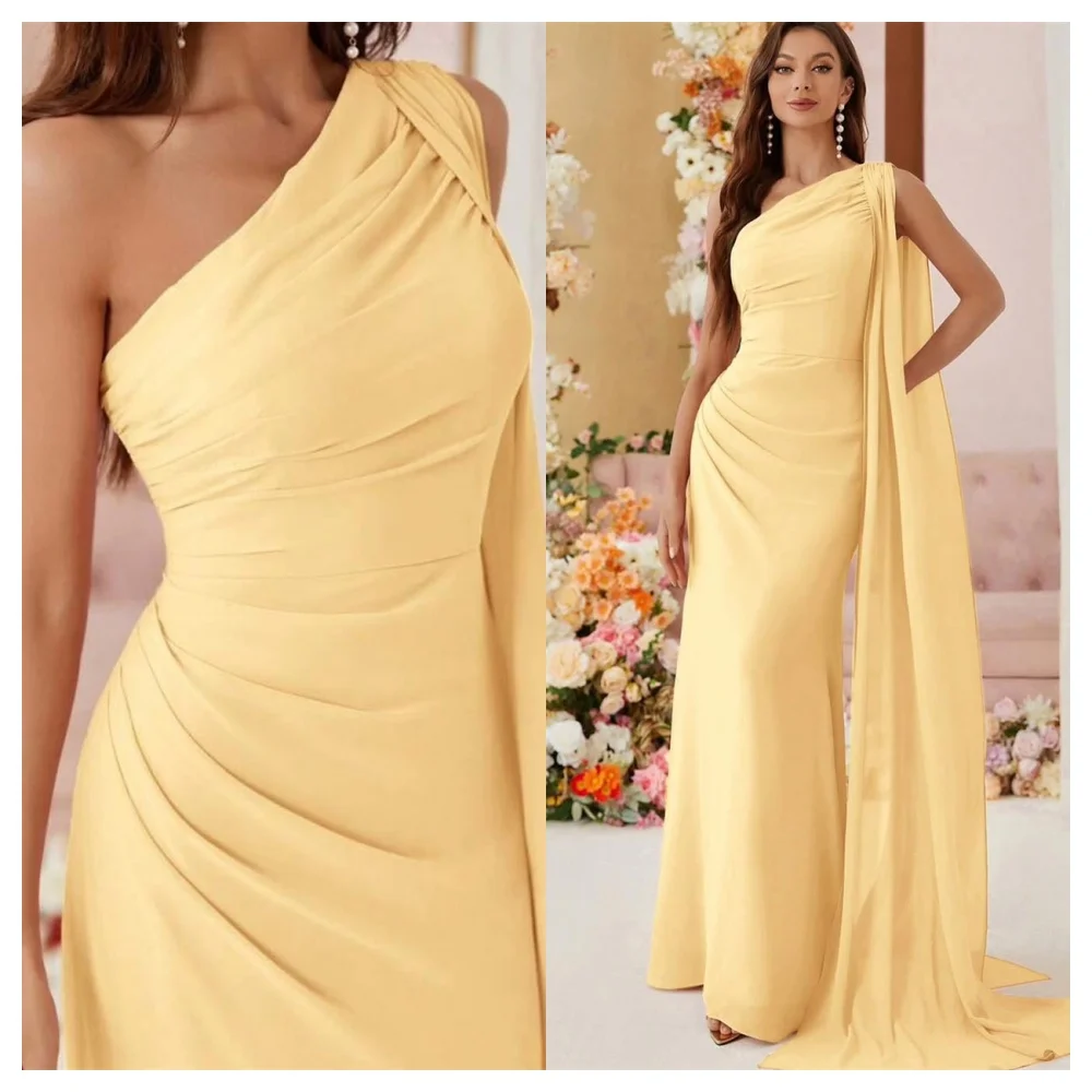 تخصيص الرسمي الأصفر جيرسي مساء اللباس أزياء قارب الرقبة أكمام حزب اللباس مزاجه الطابق طول فساتين المشاهير #3