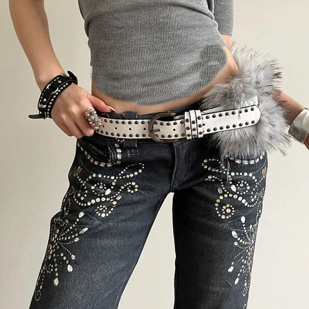 حزام فرو جلدي عتيق على الطراز الغربي حزام خصر Y2K حزام ريترو متعدد الاستخدامات يوميًا