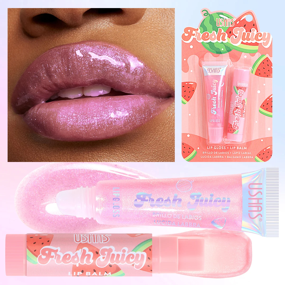 USHAS, disponibile in 3 colori, deliziose lucidalabbra alla frutta + balsamo per labbra - emette fragranze fruttate, idratazione a lunga durata