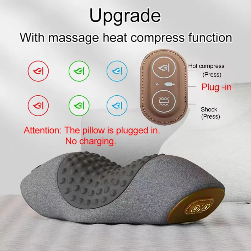 Electric Neck Massager Cervical Pillow Hot Compress Neck Stretch Heating Vibration Neck Shoulder Massage Pillow Back Traction