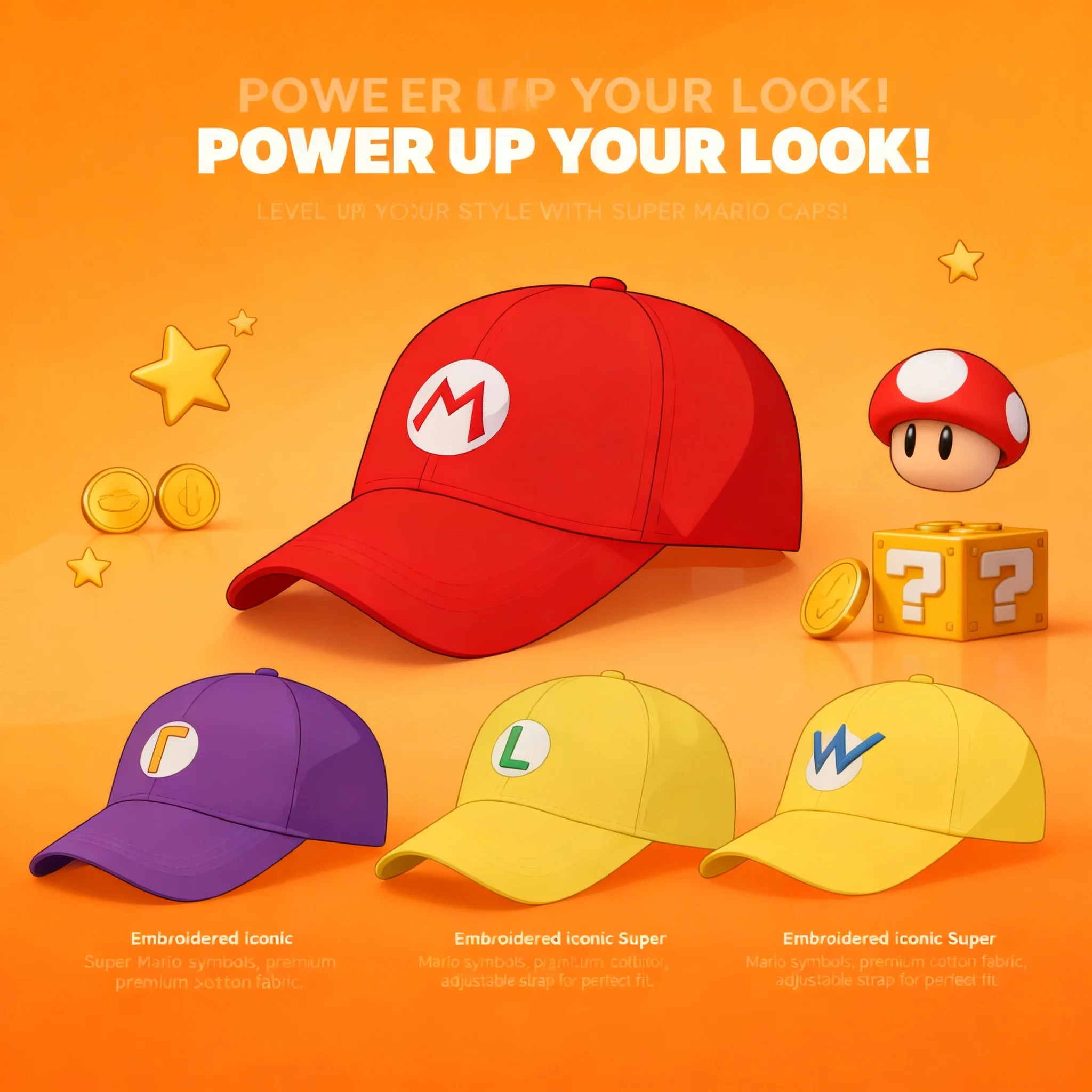 Gorra de Béisbol de Mario Bros. con Bordado, Ajustable, con Protección Solar, Anime, Dibujos Animados, Cosplay, Juego, Regalo de Navidad o Cumpleaños