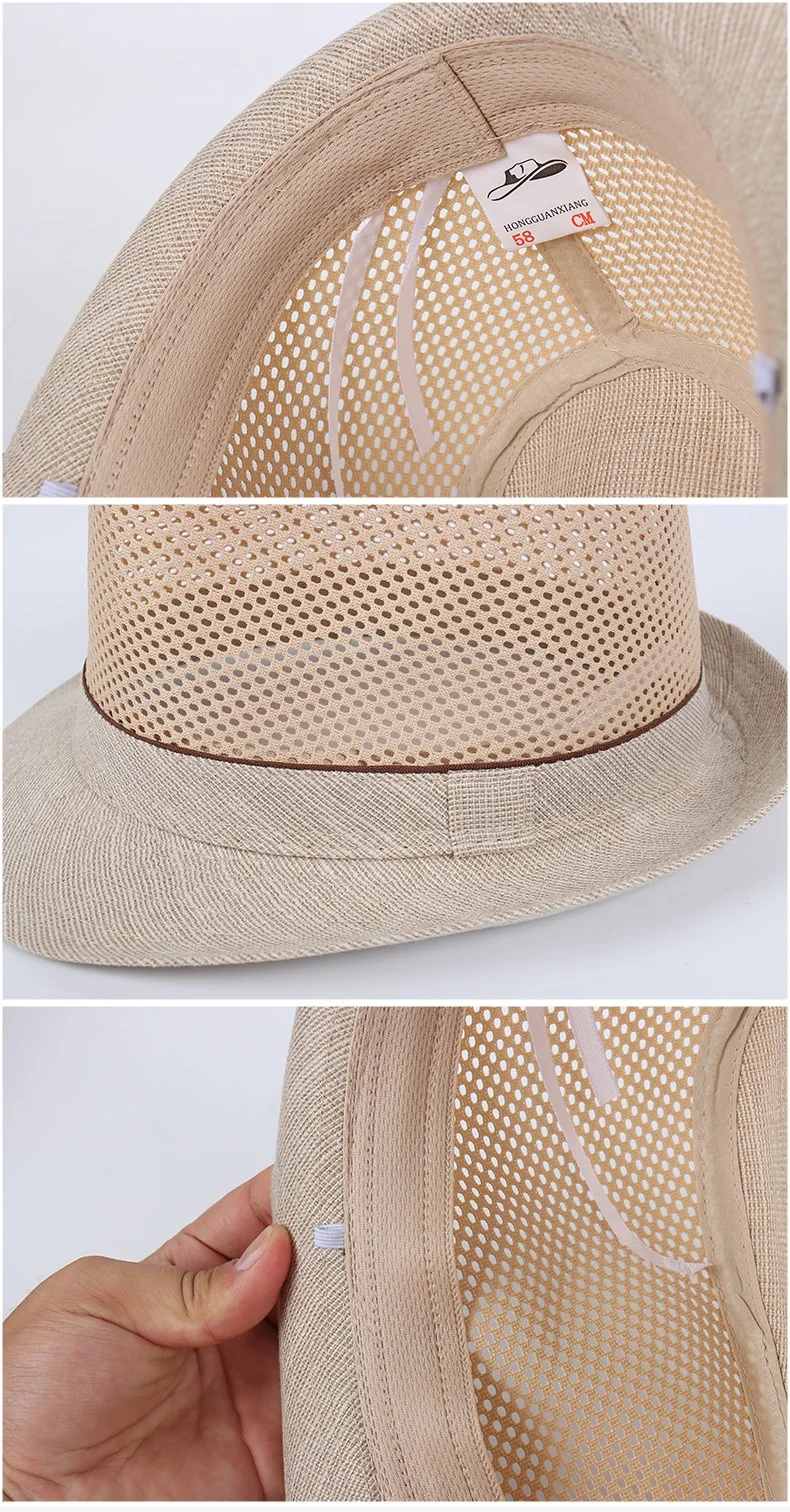 Frühling & Sommer Männer Fedoras Netz Stoff Atmungsaktiv Bowler Hut – Detail 4