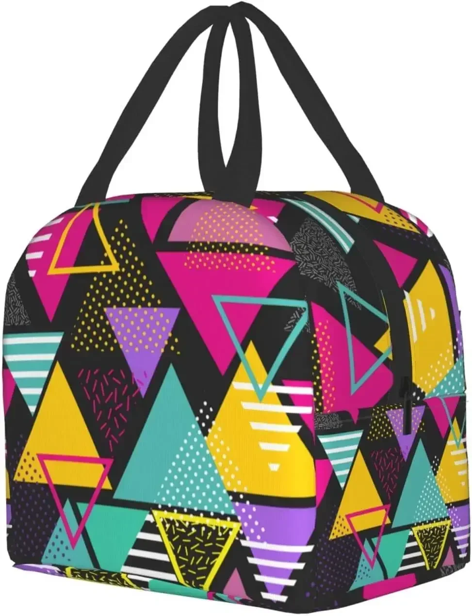 Retro 80s Style Portable Lunch Bag Insulated Cooler Tote Bag Reusable Lunch Box for Travel Picnic Work Hiking School Office