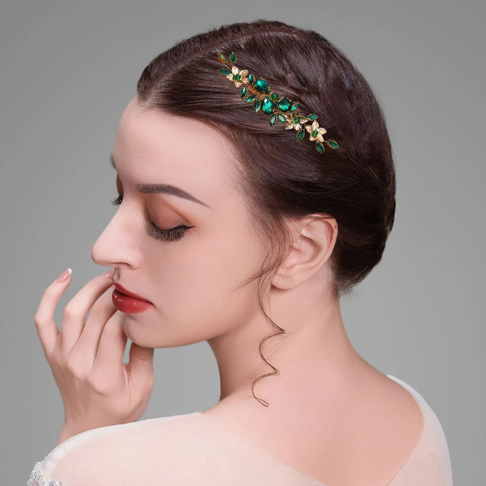قطعة شعر فرع من حجر الراين الأخضر مضادة للانزلاق من حجر الراين أداة تصفيف الشعر هدية مثالية للأم والصديقة والابنة