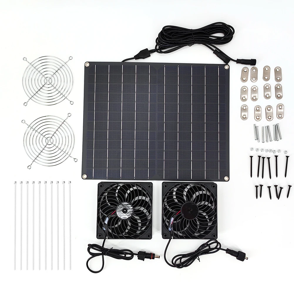

15W 12V Solar Fans IP65 Waterproof Solar Powered Fan Kit Regulate Temperature Solar Access Fan Kit for Chicken Coop Greenhouse