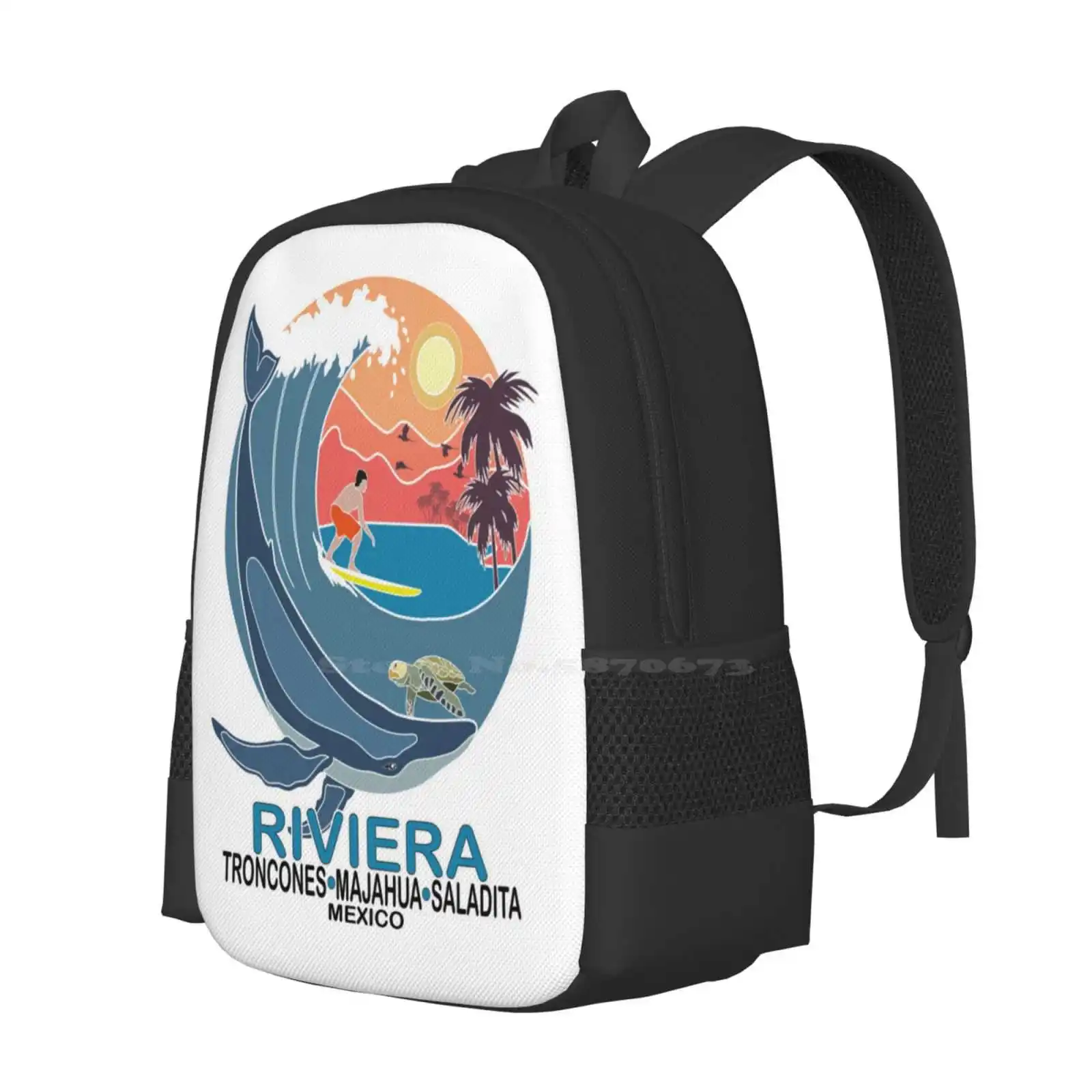 Mochila para estudiantes con diseño de Riviera Troncones, Majahua, Saladita