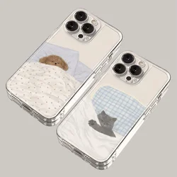 Hund Katze Paar Handyhülle für iPhone 16 15 11 12 14 13 Pro Max Mini XSM XR 7 8 Plus Kawaii niedliche Cartoon-Tier-Handys-Abdeckung