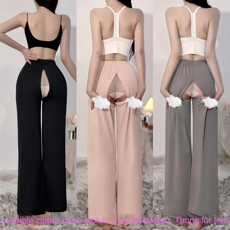 Outdoor Open Crotch Sex Pants, Exotic Hotpants Women Joggers Trousers Peach Hip Leggings Yoga Clothes Couple Casual Streetwear