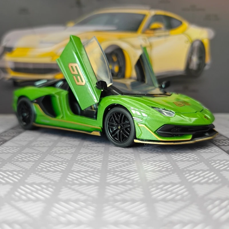 Modelo de coche de aleación Lamborghini SVJ63 a escala 1:32, puertas y capó del motor se pueden abrir, superdeportivo convertible.