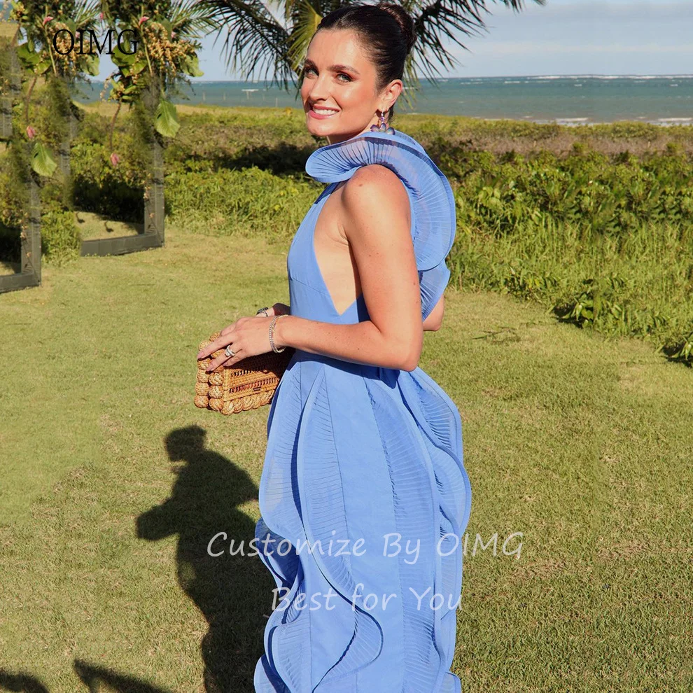 OIMG Blue BeachChiffon Evening Dresses Saudi Prom Gown Women Gowns Graduation Luxury Wedding Party Dress of Guest Customized image 5