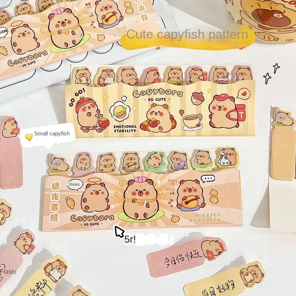 Cute Cartoon Capybara Index Sticky Note Tabs, auto-adesivo, Calendário Marcação Etiquetas, Material Escolar, Anotações de livros