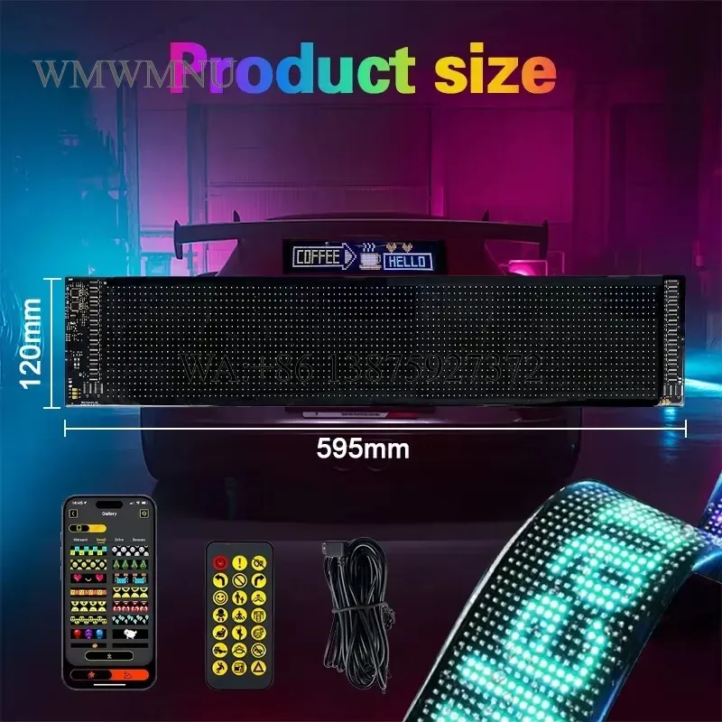 Wmwmnu for 120x595mm DIY Car Dynamic Programmable Scrolling LED Display RGB Led Eyes Devils Eye LED Light for SUV Car Window