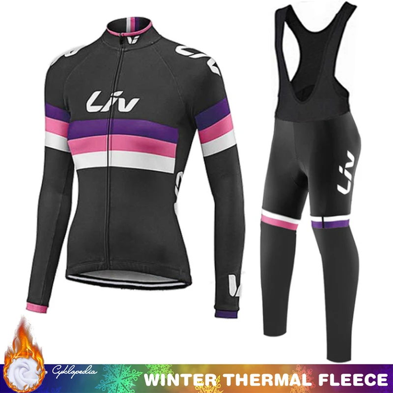 LIV Termal Fleece Cycling Jersey Mtb Clothing Men's Man Uniform Ciclismo Hombre Road Bike Laser Cut Set Winter Thermal Maillot