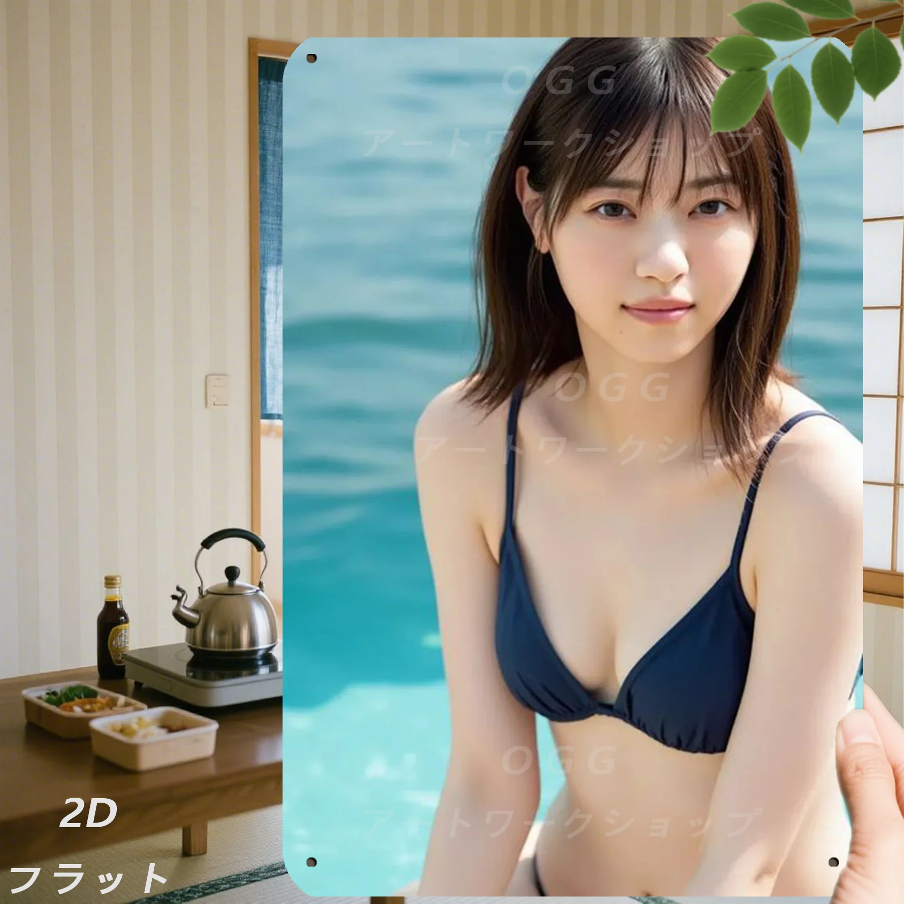 Retro Japanese Metal Sign 8x12 Inch, Blue Swimsuit Woman Art Poster, Man Cave Bar Studio Wall Decor, Vintage 2D Flat Tin Sign