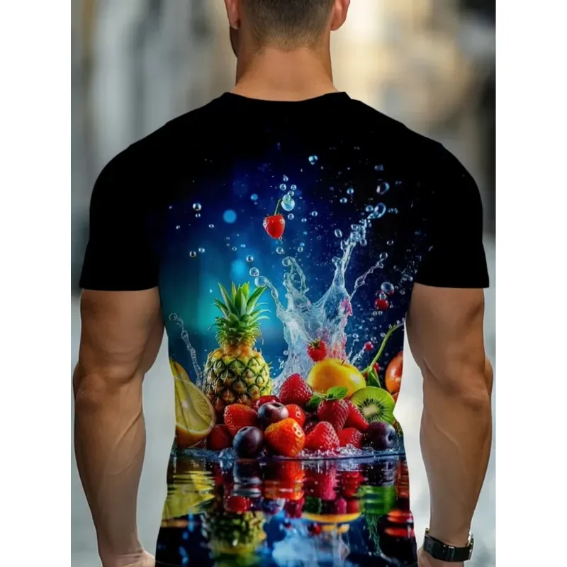 3D Print T Shirt Men Short Sleeve Quick Dry Breathable Sport Casual Streetwear Bright Fruit Pattern Fashion Top Y2K Style