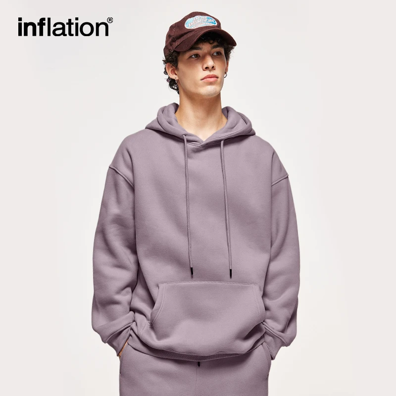 INFLATION Unisex Thick Fleece Grey purple Tracksuit Sportswear Hoodies and Sweatpant Set Mens