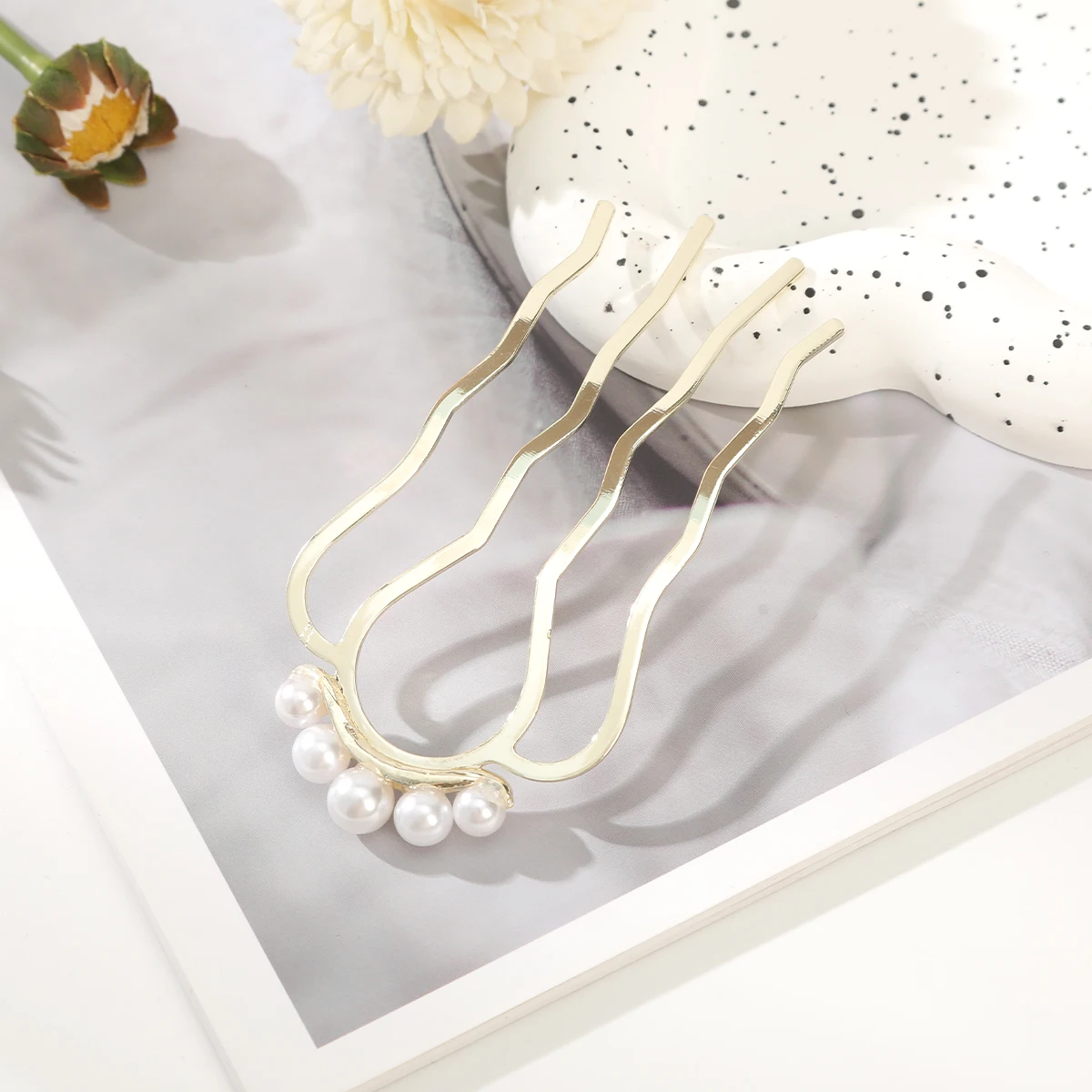 AWAYTR Alloy Pearl Hair Stick Pin Vintage Hair Accessories Hairband Hairpins Women Flower Hairclips Fashion Combs