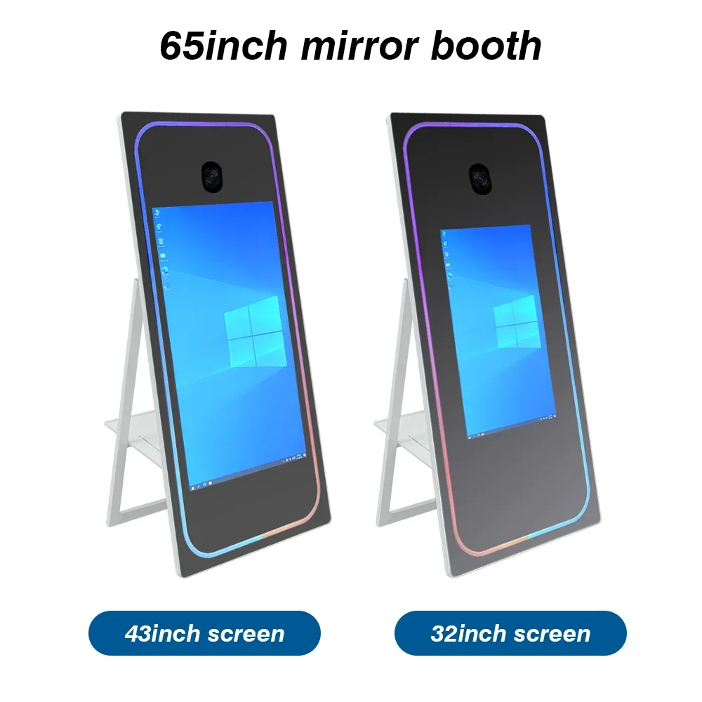 wholesale 65inch mirror photo booth selfie  kiosk with printer 2024 newest  mirror photobooth led frame metal with  flight case