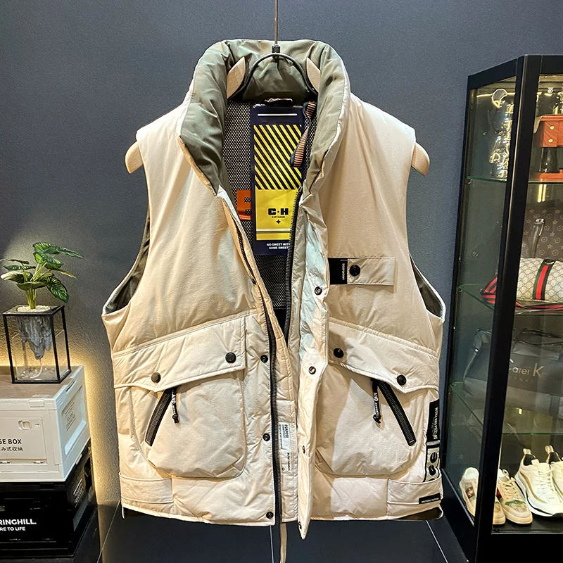 

White Duck down Warm down Vest for Men and Women 2024 Winter Waistcoat Outerwear Loose-Fitting Vest Stand Collar Coat Vest