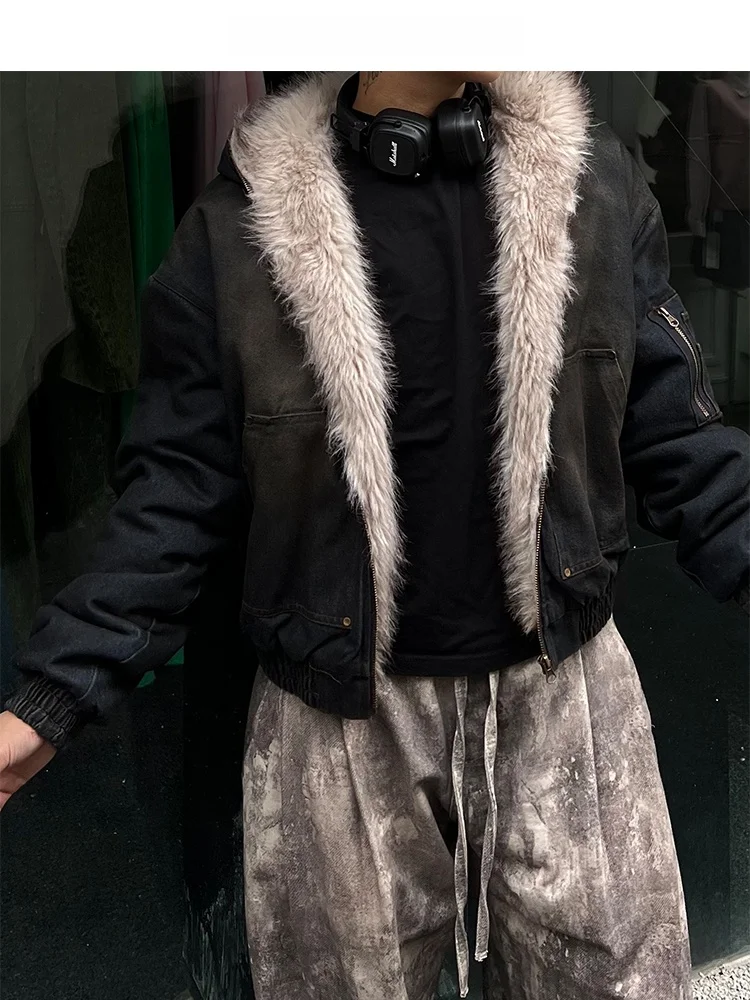 ความอบอุ่นซิปหลวมอเมริกัน Sle เบาะ Jaet Mountain Eagle Design คู่ SLIM FIT Streetwear Cotton Down Coat