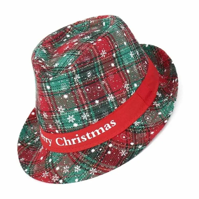 A52E Checker Snowflake Pattern Top Hat for Christmas Festival Holiday Celebration Hat Christmas Dressingup Costume Panama Hat