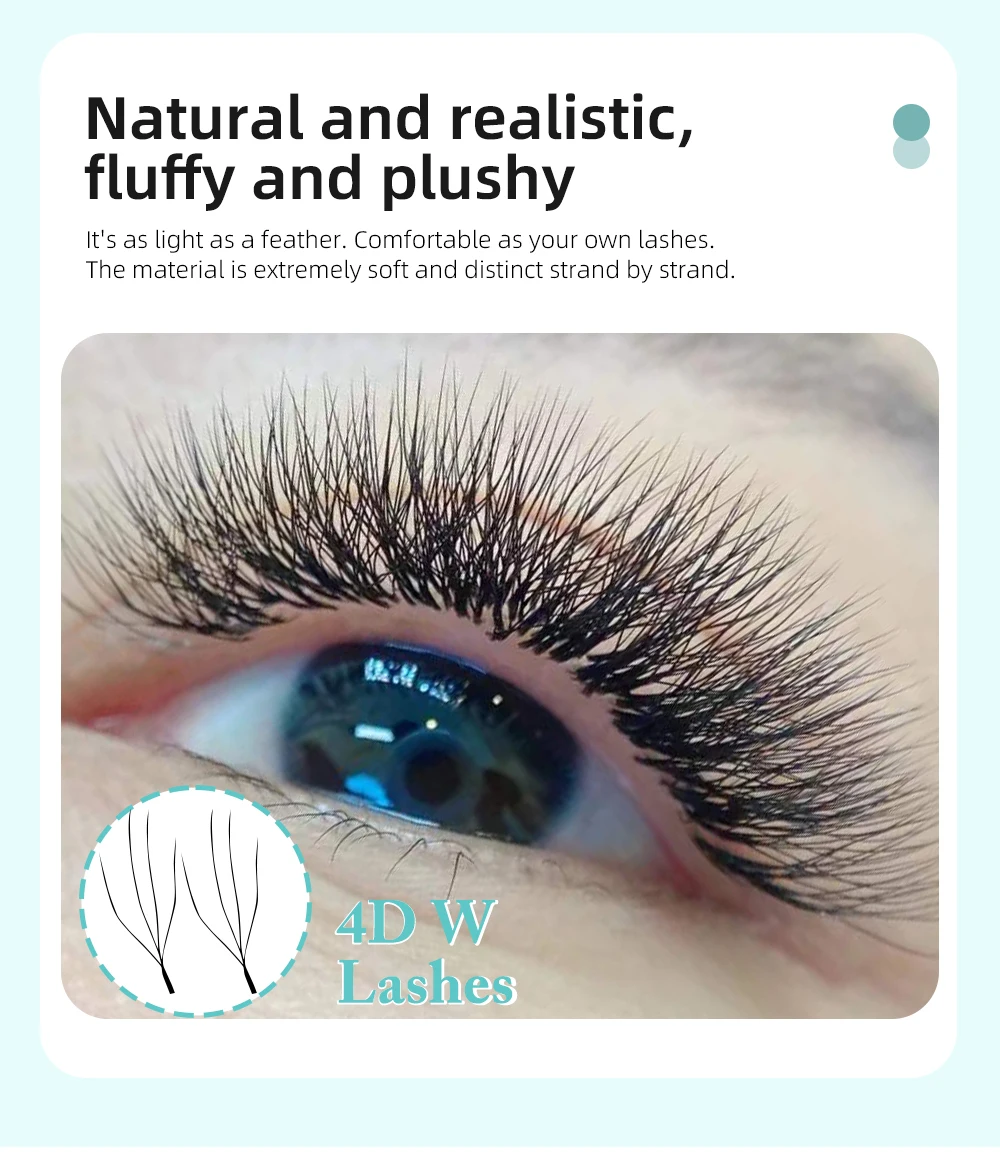 Yelix Upgraded 4D W Lash Nature W-förmige Wimpernverlängerung D Curl 8–12 mm Mix Volume Fan Lashes Vorgefertigter Volumenfächer – Detail 2